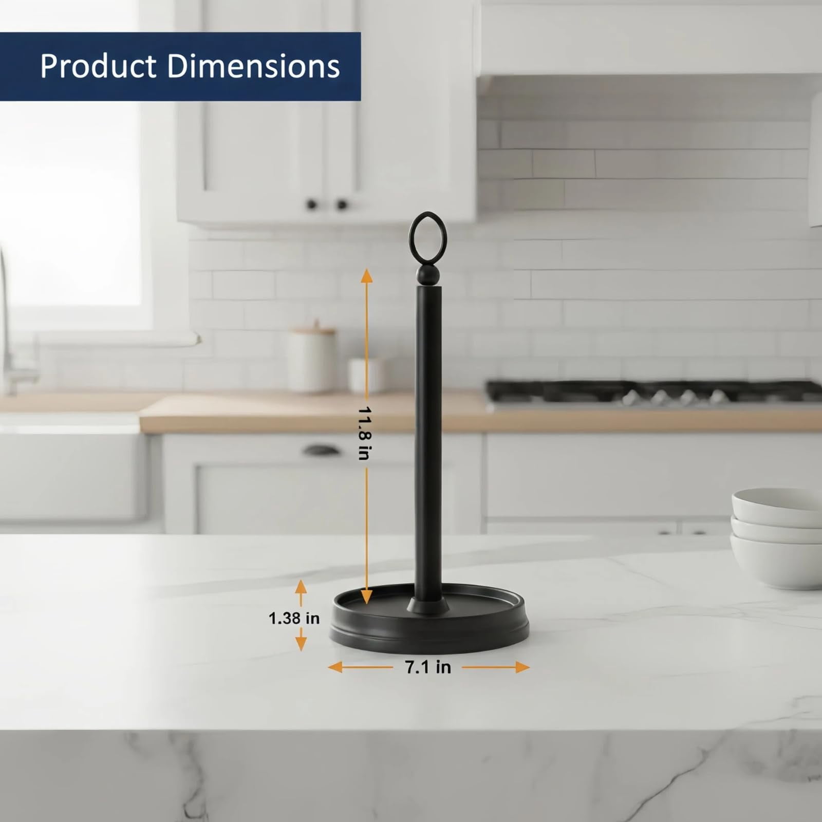 Standing Paper Towel Holder  Non-slip Roll For Bathroom Stainless Steel Kitchen Stand Countertop (matte Black 2 Pack)