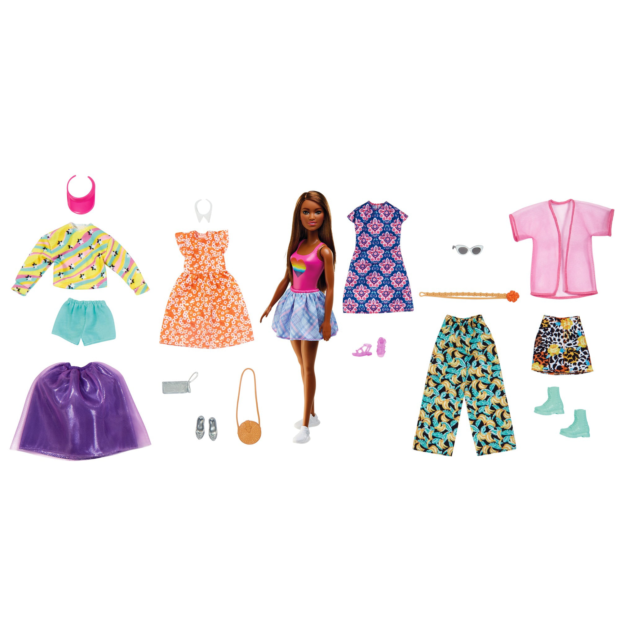 Barbie Doll, Brunette, 7 Outfits (19 Total Fashion & Accessories), 3 to 8 Years Old