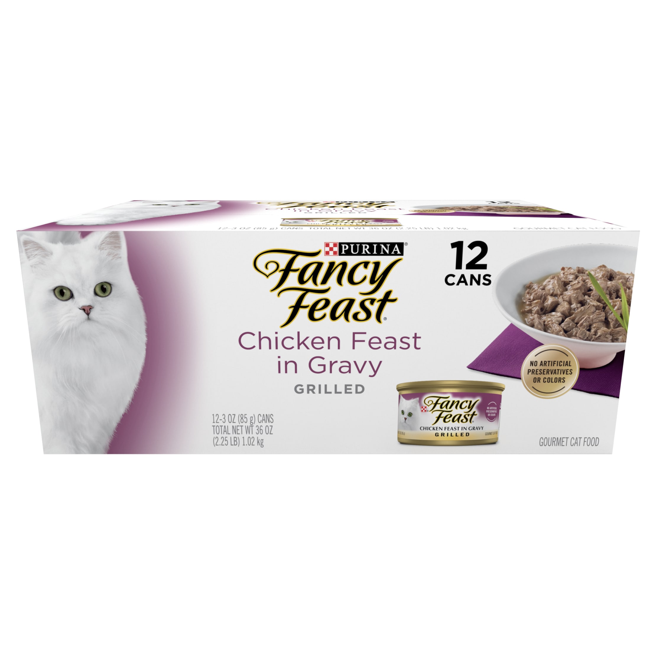 Purina Fancy Feast Grilled Wet Cat Food Chicken Feast in Wet Cat Food Gravy, 3 oz.