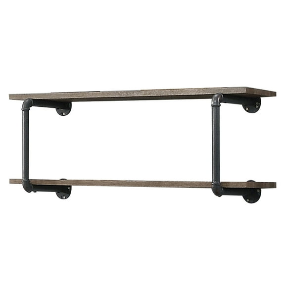 JERFIT Industrial Wall Shelf 2-Tier Rustic Wood Floating Shelves with Metal Pipe Frame for Living Room, Kitchen, Bathroom