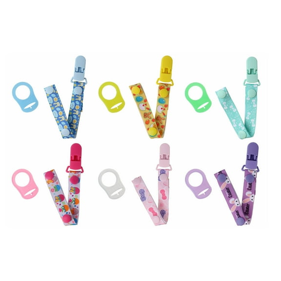 TELOLY 6 Pcs Pacifier Clip Cartoon Design Pacifier Holder Pacifier & Teether 2-In-1 Fashionable Parent-Child Style Pacifier Case,Set1