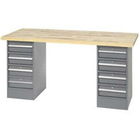 Pedestal Workbench with 8 Drawers - Gray