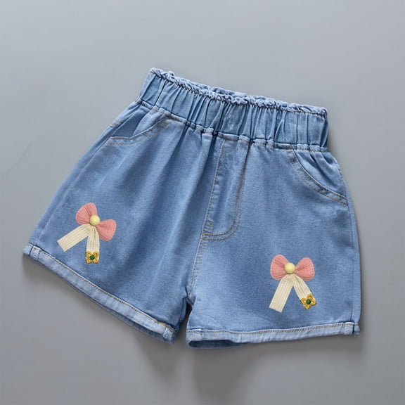 Diufon Girls Summer Casual Jeans Shorts Toddler Trendy Elastic Waist Cute Embroidery Denim Shorts with Pockets