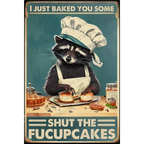 Raccoon Metal Sign Funny I Just Baked You Some Shut The Fucupcakes Poster Custom Metal Signs For Best Friend Parents Shop Decor Classroom Bedroom Easter Day Valentine's Day Decor 8x12 inch