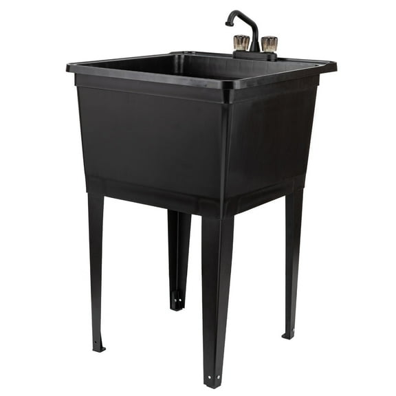 Tehila Freestanding Black Utility Sink with Black Faucet for Laundry Room