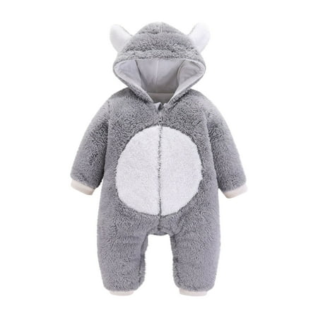 

QWERTYU Infant Baby Embroidery Clothes Cartoon Romper for Girl Boy Winter Warm Long Sleeve Hooded Jumpsuit 3M-12M