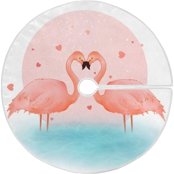 FMSHPON Pink Flamingos Valentine's Xmas Christmas Tree Skirt Stand Mat for Holiday Party Decoration Indoor Outdoor 48 inches