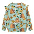 thumbnail image 5 of Yuyamidu Floral Capybara Sweatshirt Toddler Girl 1T 2T Green Long Sleeve Ruffle Shoulder Crewneck Sweatshirts Pullover Tops Lightweight Soft Everyday Clothes Playwear for Outdoor Play, 5 of 8
