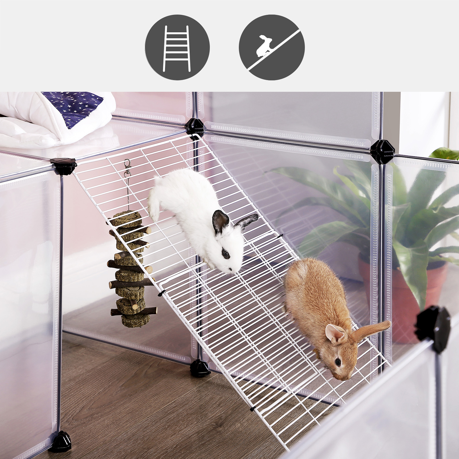 Guinea Pig Playpen with Dense Ramp, Indoor Rabbit Run Hutch Cage, Large Exercise Enclosure with Stairs, DIY Plastic Modular Fence for Hamster, Pet, Small Animals, White