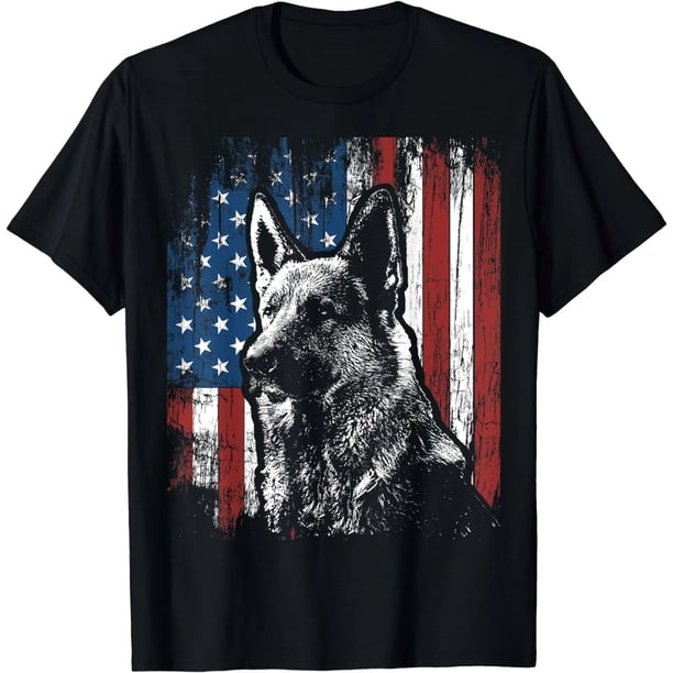 Playera de Mujer con Pastor Alemán y Bandera Americana - Regalo Ideal