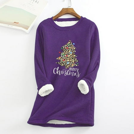 

jsaierl Womens Christmas Sweatshirts Crewneck Fleece Long Sleeve Shirts Christmas Tree Pattern Tops Thermal Winter Blouse Tee Xmas Pullover