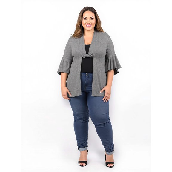 Plus Size Tie Front Bell Sleeve Cardigan