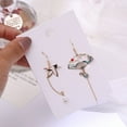thumbnail image 5 of Grandest Birch 1 Pair Women Earrings Fan Crane Asymmetry Jewelry Animal Pendant Faux Pearl Painted Hook Earrings for Dating Alloy, 5 of 8
