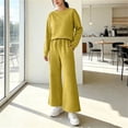 thumbnail image 5 of Cagogo Women's 2 Piece Long Sleeve Set Casual Round Neck Pullover Tops Wide Leg Drawstring Pants Solid Lounge Outfits Matching Tracksuits Travel Airport Clothes, Yellow S, 5 of 6