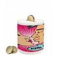 thumbnail image 1 of Kiss Me Piggy Bank, Young Couple Kissing Pop Art Style Vintage Drawing with Halftone Circles Backdrop, Ceramic Coin Bank Money Box for Cash Saving, 3.6" X 3.2", Multicolor, by Ambesonne, 1 of 4