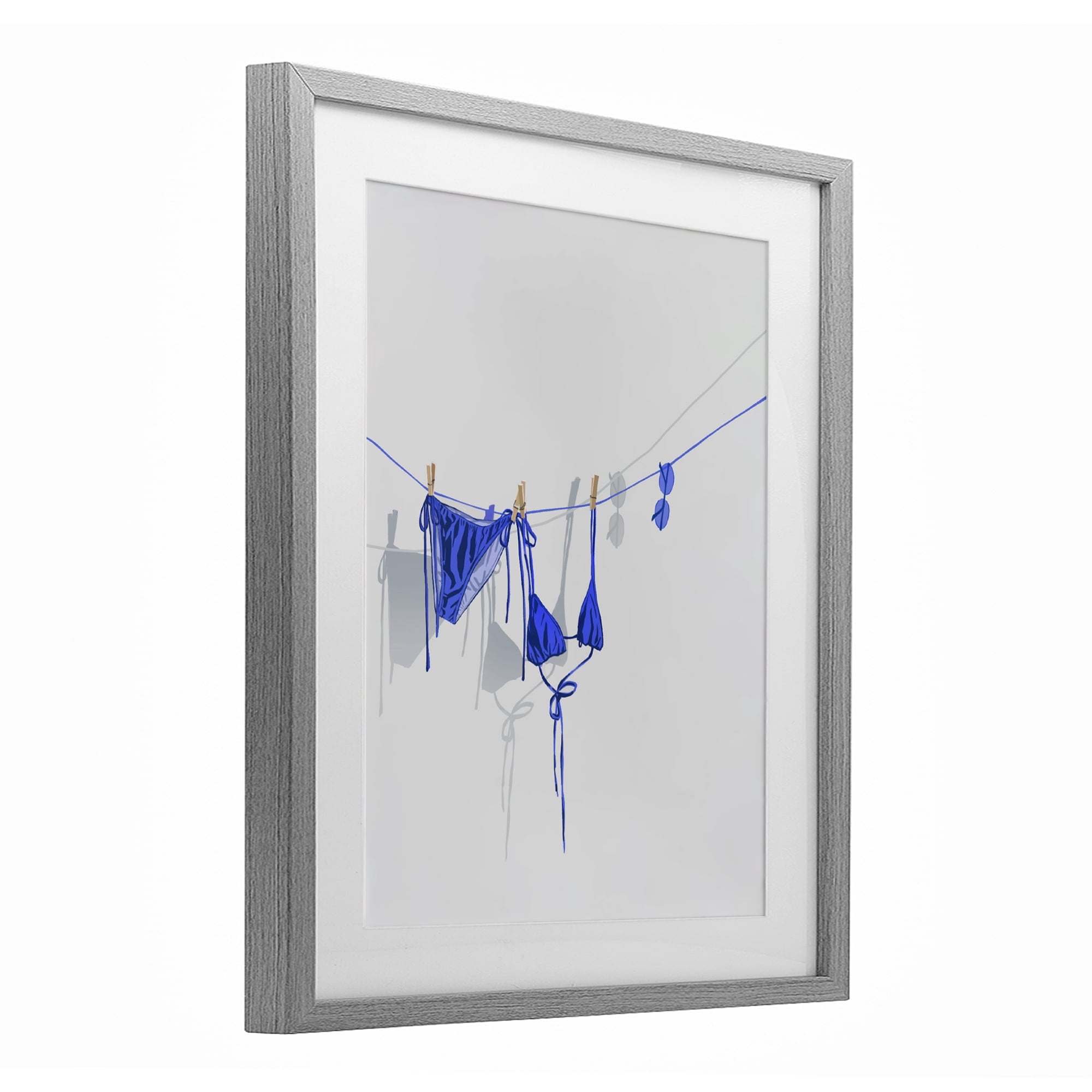 Stupell Industries Blue Bikini on Clothesline Gray Framed Print Under Glass, design by Ziwei Li