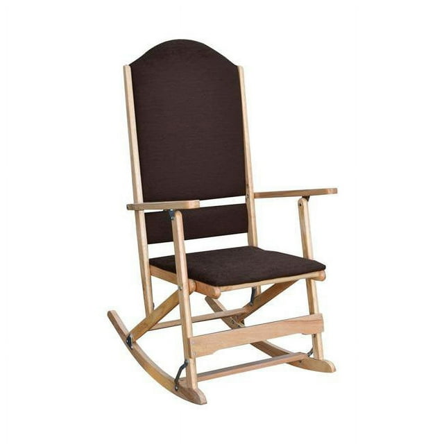 Benzara BM196595 Wooden Folding Rocking Chair with Woven Fabric Upholstered Seat & Back, Brown
