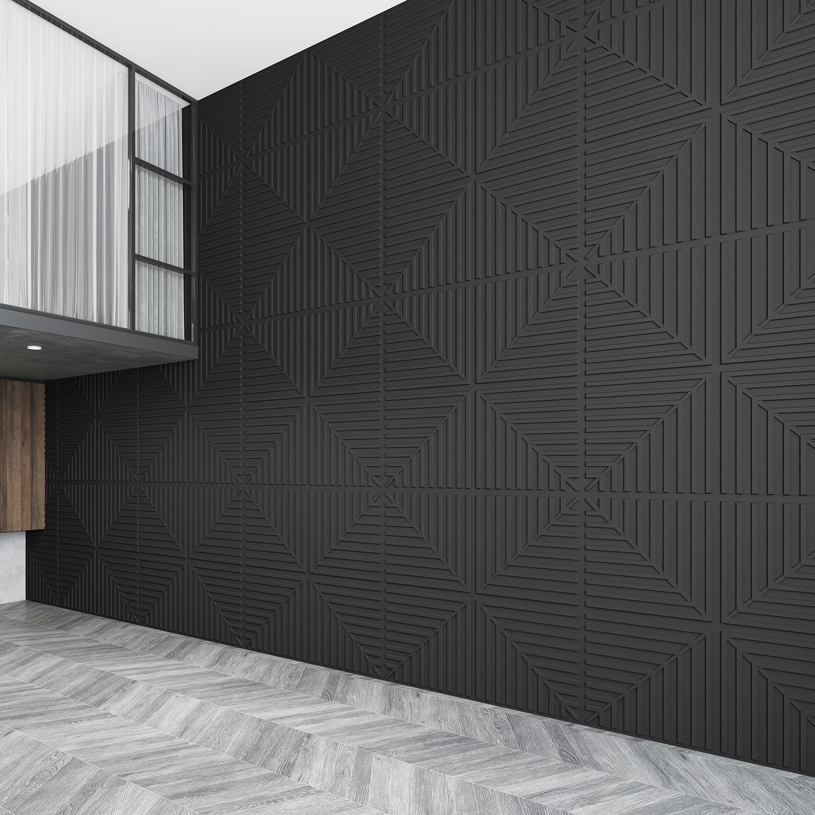 Art3d 24''X24'' Black Drop Ceiling Tiles, PVC 3D Textured Panels for Interior Wall Décor,12-Pack,48sq.ft.