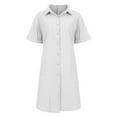 thumbnail image 5 of Summer Dress Saving! Dresses for Women Button Shirt Dress Loose Turndown Collar Short Sleeve Dresses with Pockets White 5XL, 5 of 5