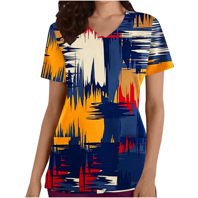 Vestes pour Femmes, Shorts pour Femmes, Veste de Travail Protectrice à Manches Courtes Imprimée à Paillettes Rétro Col en V avec Poches, Hauts pour Femmes, Manches 3/4 pour Femmes