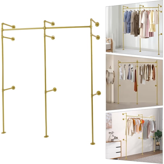 Industrial Pipe Clothing Rack Heavy Duty Clothes Rack Hanging Clothes Wall Mounted Display Garment Rack Closet Rods for Home Retail Boutique Hanging Clothes Organizer Storage (Gold)