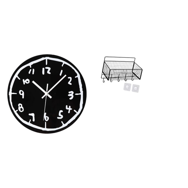 Reloj de pared,Reloj de pared silencioso y decorativo que no hace tictac,Reloj moderno de 12 pulgadas para pared de casa o oficina,sencillo.,Cesta de almacenamiento colgante,Cesta de