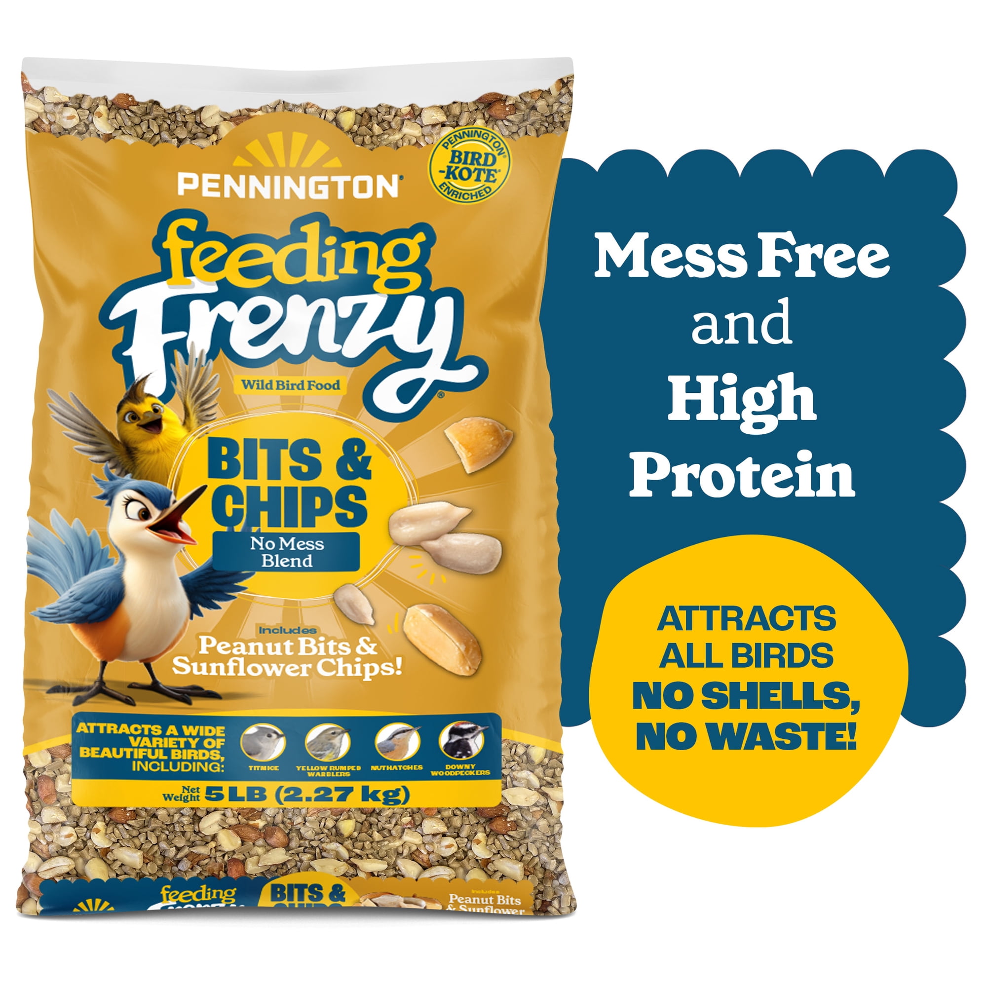 Pennington Feeding Frenzy Bits & Chips Bird Food, Waste Free Wild Bird Seed Mix, 5 lb