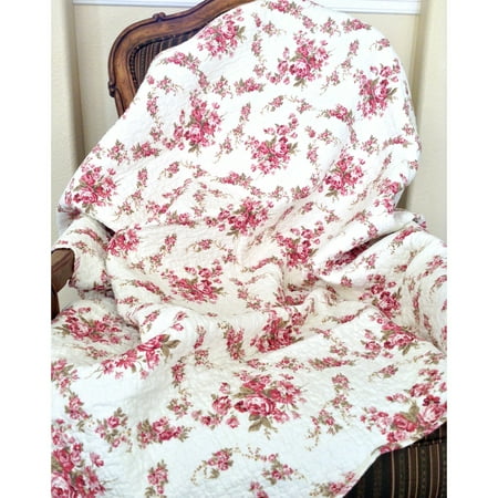 BEST BEDDING INC Chic Vintage Rose Quilted Throw (Best Way To Keep Roses Fresh)