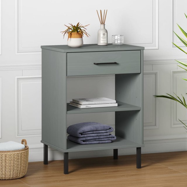 vidaXL Armoire Console avec Pieds en Métal Gris Bois Massif Pin OSLO