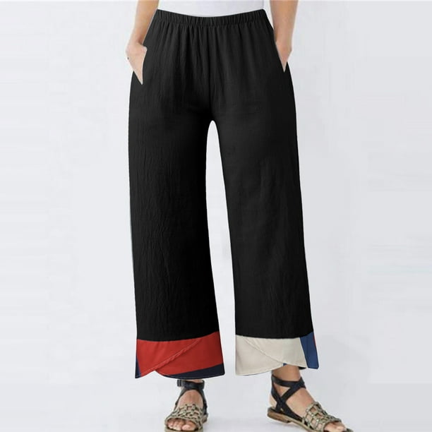 LEEy-World Panties for Women Women's Flounce High Waist Elasticated Belted  Elegant Pencil Pants Loose Fit Solid Work Suit Trousers Black,XXL