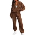 thumbnail image 3 of Women'S 2 Piece Outfits Casual Lapel Zip Sweatshirts and Wide Leg Pants Tracksuit Sets Brown XL, 3 of 9