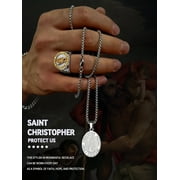 FaithHeart Saint/St. Christopher Pendant Necklace for Men Women Stainless Steel Catholic Christian Patron Oval Medal Blessings Amulet Silver Men Jewelry Gift for Boyfriend Husband Birthday