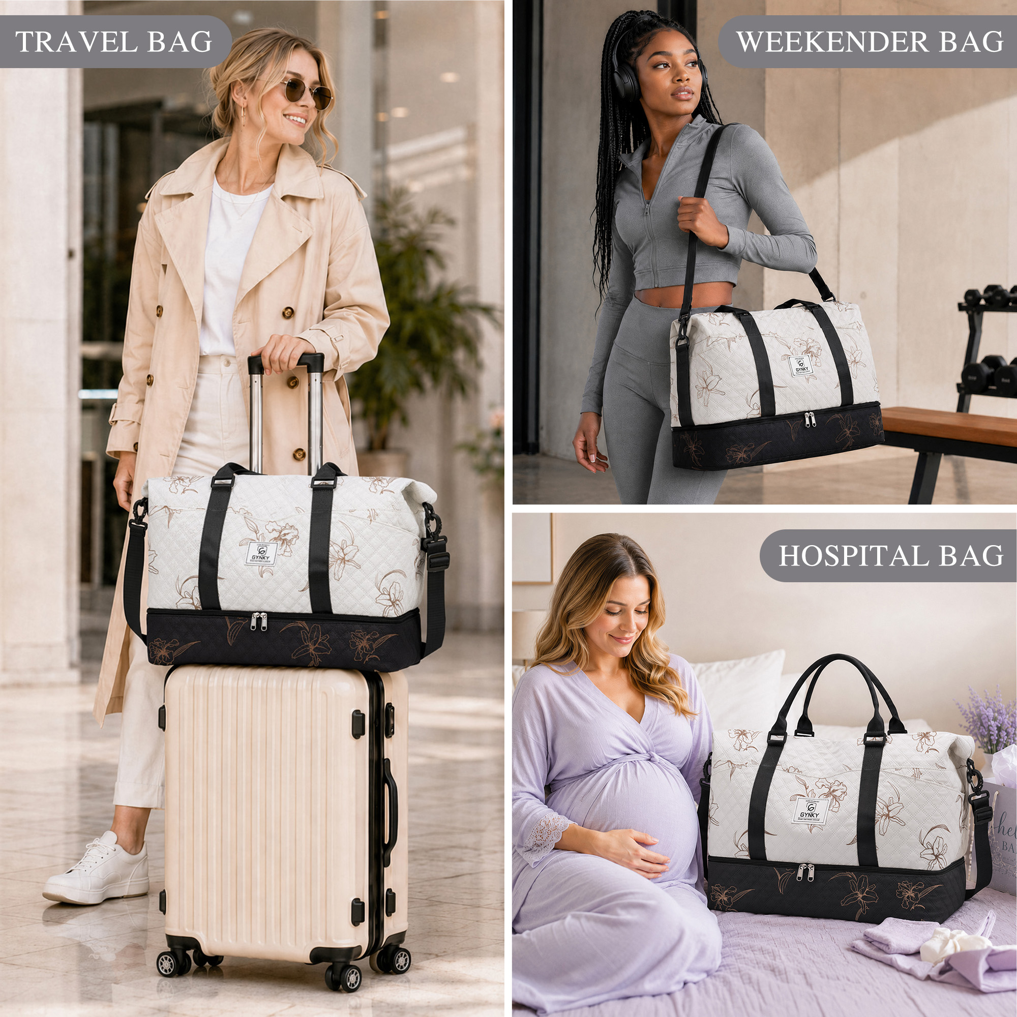 Gynky Travel Duffle Bag Women Floral Weekender Bag photo 8