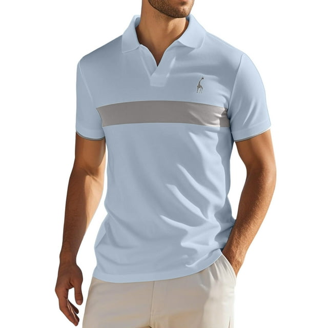 Men's Short Sleeve Shirt, Button Down Collar with Deer Embroidery, Casual Polyester Top for Summer and Spring Daily Wear