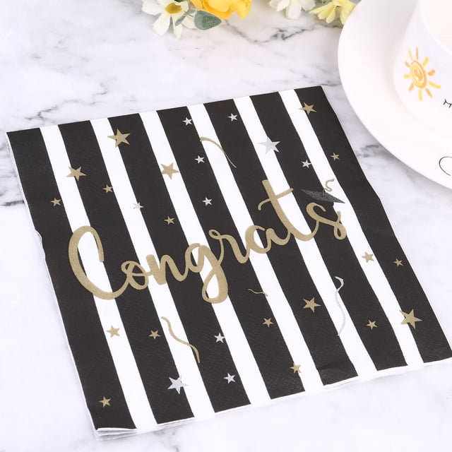MERRYHAPY 60 Sheets Graduation Season Napkins Paper Napkins Black Grad Napkin for Tableware Decor