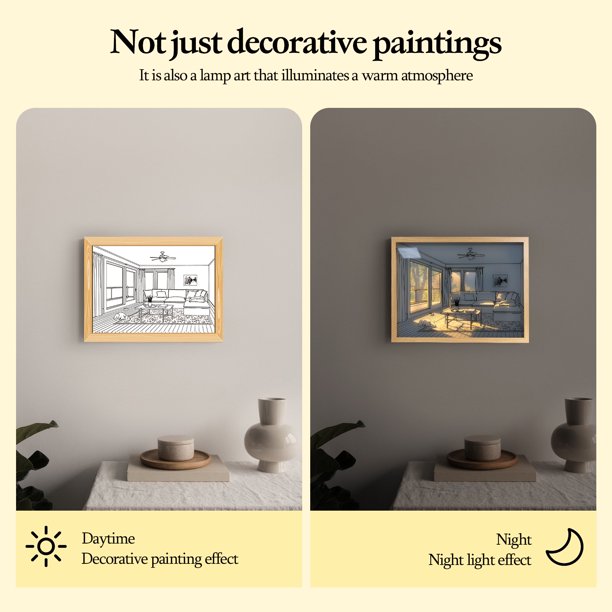 Marcos De Imagen Luz Nocturna Acrílico Decoración LED Luz Pintura 3 velocidades Regulable Luz Sombra Pintura Lámpara LED Sywqhk Para estrenar