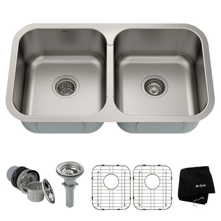 Kraus Premier 32 Inch 16 Gauge Undermount 50 50 Double Bowl Stainless Steel Kitchen Sink