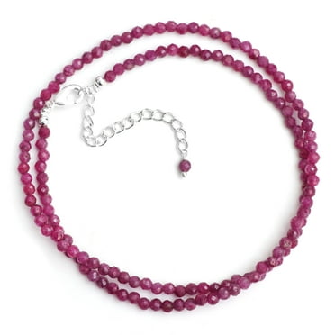 Gempires Ruby Beaded Choker Necklace for Women, 3 mm Faceted Beads, July Birthstone Gift for Her, Women Gemstone Jewelry, 18 inch Silver Plated Adjustable Chain