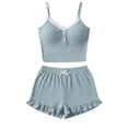 thumbnail image 4 of Aezemi Womens Lace Sleep Sets 2 Piece Spaghetti Straps Button Cami Top with Short Sleepwear Set Summer Home Comfy Fashion Sleeveless Pajamas L, 4 of 5