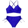 thumbnail image 3 of Plus Size Bathing Suit for Women Womens Cheeky Bikini Sets Ruched Two Piece Swimsuit Drawstring Mid Waisted Bathing Suit Summer Swim Suits Blue XL, 3 of 6
