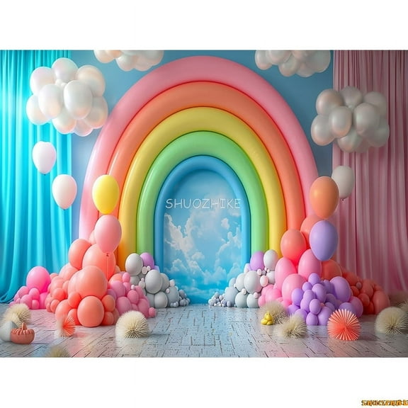 Arch Balloons Happy Birthday Party Photography Backdrops Props Joyous Cakes Banners Newborn Baby Photo Studio Background TF-11