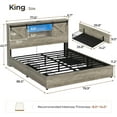 thumbnail image 2 of Farmhouse King Size Bed Frame with Charging Station & LED Lights,Wooden Platform King Beds with 4 Storage Drawers,Storage Headboard and Sliding Barn Door,Gray, 2 of 7