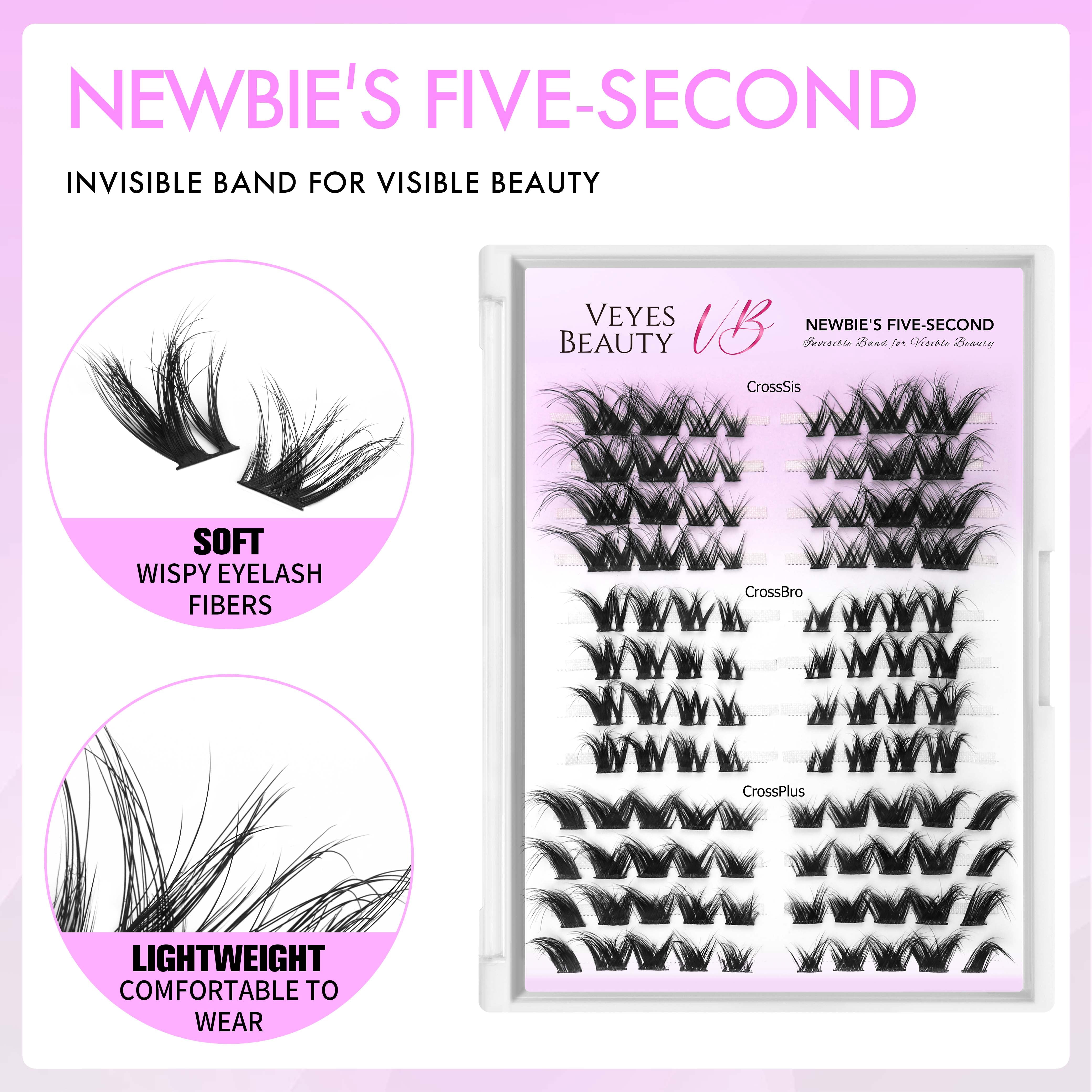 Veyesbeauty DIY Cross Lashes Cluster - Reusable False Eyelash Extensions for Natural & Dramatic Looks, Easy 5-Second Application