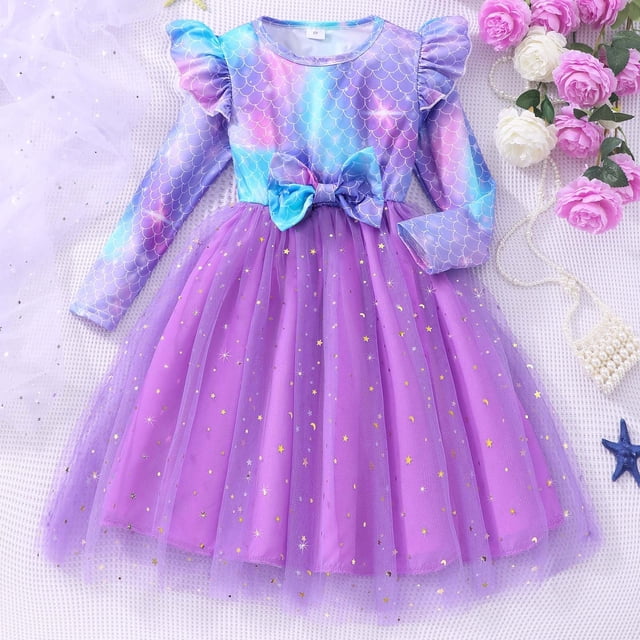 Robe Fille Enfant Volant Robe Tulle Tout-Petit Robes de Printemps pour Filles Robe d'Anniversaire Bébé Fille Vêtements Fille 5-6 Ans