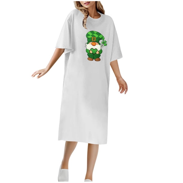 Vestido Corto de Verano Cuello Redondo Estilo de Camiseta de Longitud de Tobillo de Manga Corta, Altamente Elástico para Pijamas Y Ropa Interior Sexy