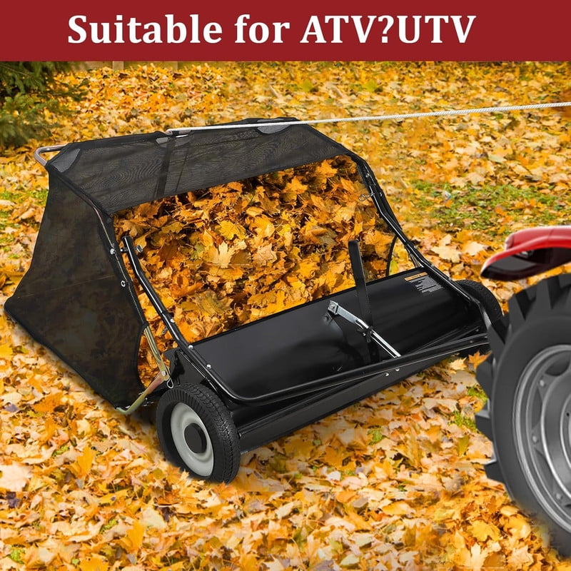 Tow Behind Lawn Sweeper 48 Inch, Large Capacity Heavy Duty Leaf & Grass Collector with Adjustable Sweeping Height, Dumping Rope Design for Picking Up Debris and Grass