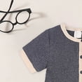thumbnail image 4 of KPOPLK Summer Newborn Boy Clothes Pajama Button Down Short Sleeve Ribbed Romper Collared Bodysuit One-Piece PJM Size 0-3 Months,Grey, 4 of 9
