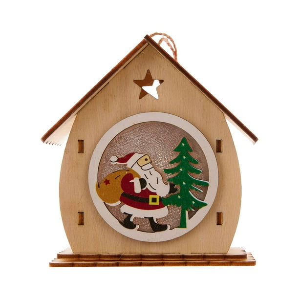Casas de pueblo navideñas iluminadas Oficina Luz LED navideña Casa de madera Papá Noel
