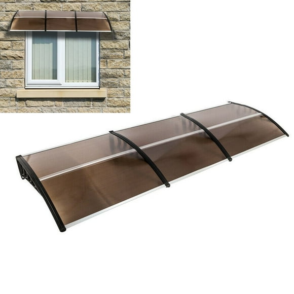 38” x 118” Window Awning Outdoor Polycarbonate Hollow Sheet Door Patio  Cover for Rain Snow Sunlight Protection Clear+Gray