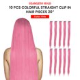 thumbnail image 2 of Seamless Hold 10 PCS Colorful Straight Synthetic Fiber Hair Extension Clip In Hairpieces 20” Inch - Party Highlights Rainbow Hair Accessories for Women Girls - (Pink) 10 Pack, 2 of 6